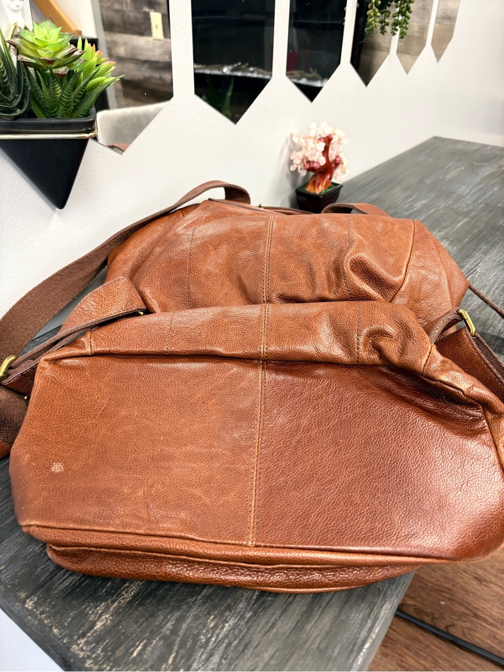 Fossil Tan Leather Backpack with Front Pocket - Picture 13 of 13